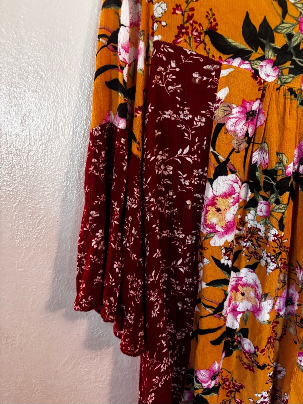 Umgee Mustard and Maroon Floral Crochet V-Neck Tunic - Picture 10 of 10